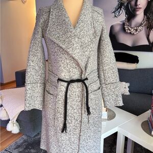 Cocomore Gray Marled Wrap Trench Coat with Black Tie